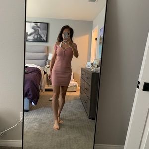 Button Down Pink Deep V Mini Dress Size S New